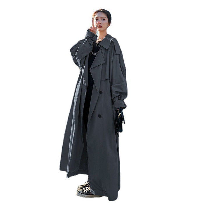 Women Oversized Trench Coat with Balloon Sleeves, Double-Breasted Button Placket and Waist Belt Mune Fashion