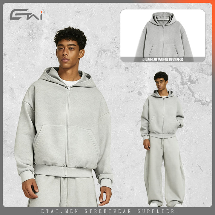 Unisex Boxy Hoodie Jacket in Cropped Cut with Elastic Hem Mune Fashion