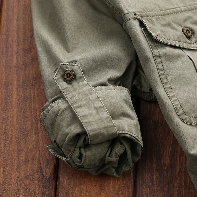 Men's Robustly Cut Canvas Transition Shirt with Flap Pockets and Utility Details Mune Fashion