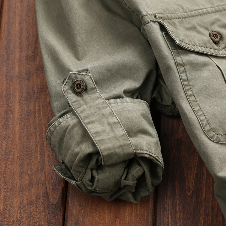 Men's Robustly Cut Canvas Transition Shirt with Flap Pockets and Utility Details Mune Fashion