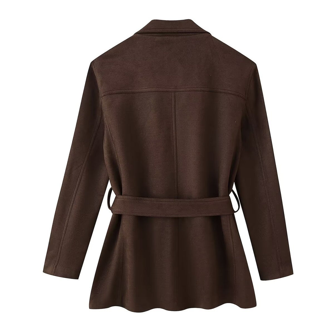 Ladies Tailored Suede Look Blazer with Ties and Patch Pockets Mune Fashion
