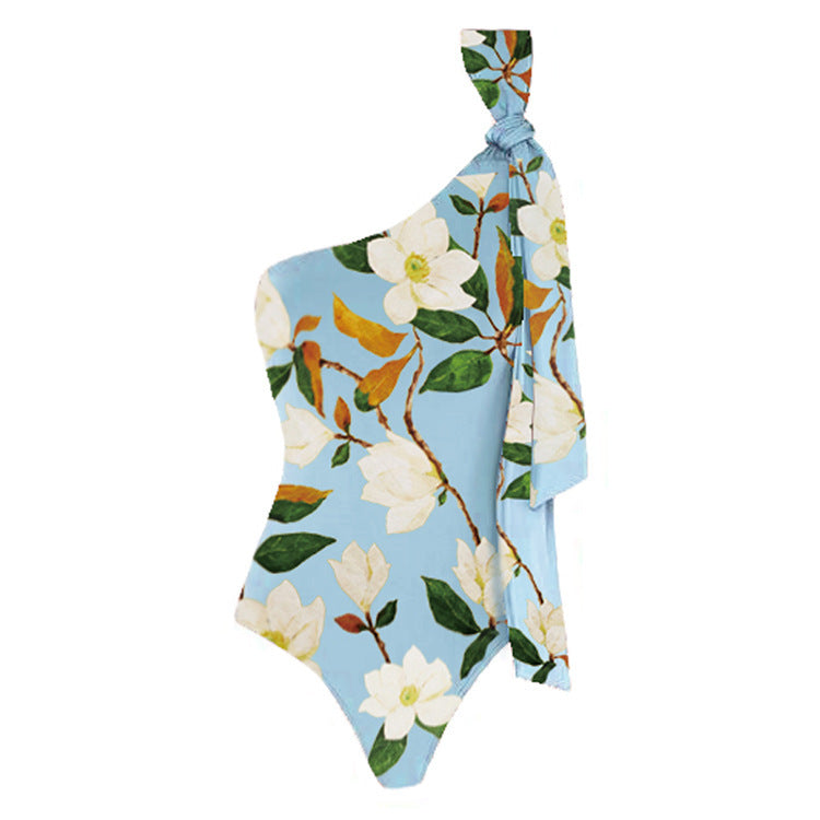 Women's One-Sided Swimsuit with Floral Design and Elegant Bow Detail Mune Fashion
