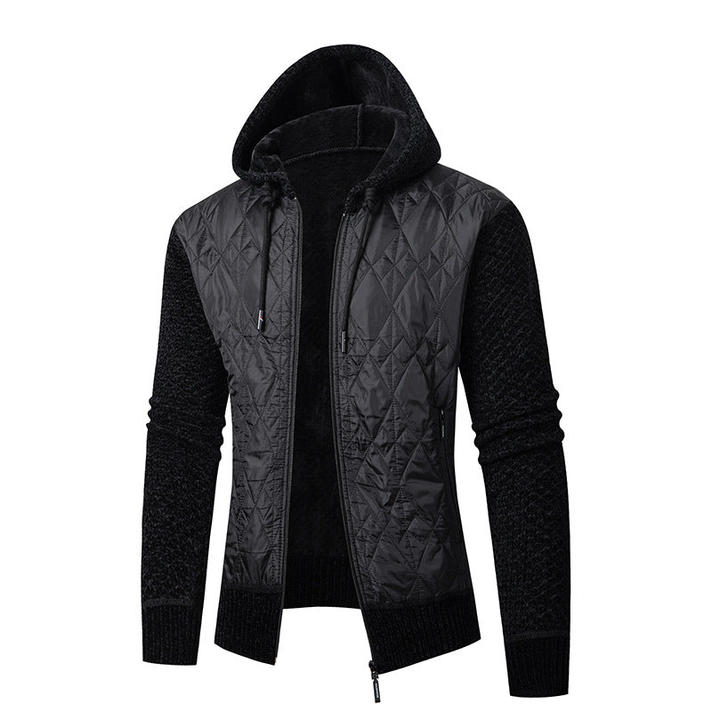 Men's quilted hooded jacket with padded front, knitted sleeves and teddy lining Mune Fashion