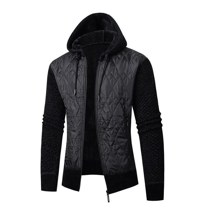Men's quilted hooded jacket with padded front, knitted sleeves and teddy lining Mune Fashion