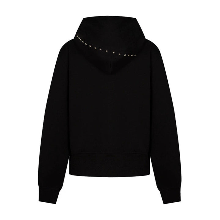 Women's hooded sweat jacket with studded accents, full-length zipper, and kangaroo pockets Mune Fashion