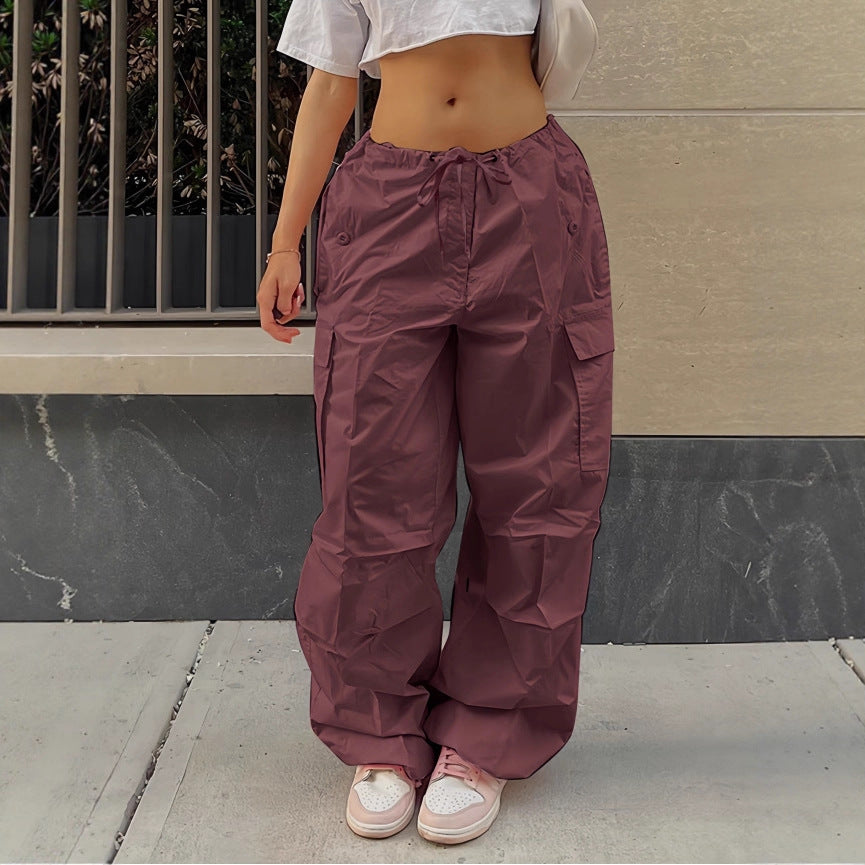 Women Wide Cargo Pants made of lightweight functional fabric with drawstring and flap pockets Mune Fashion