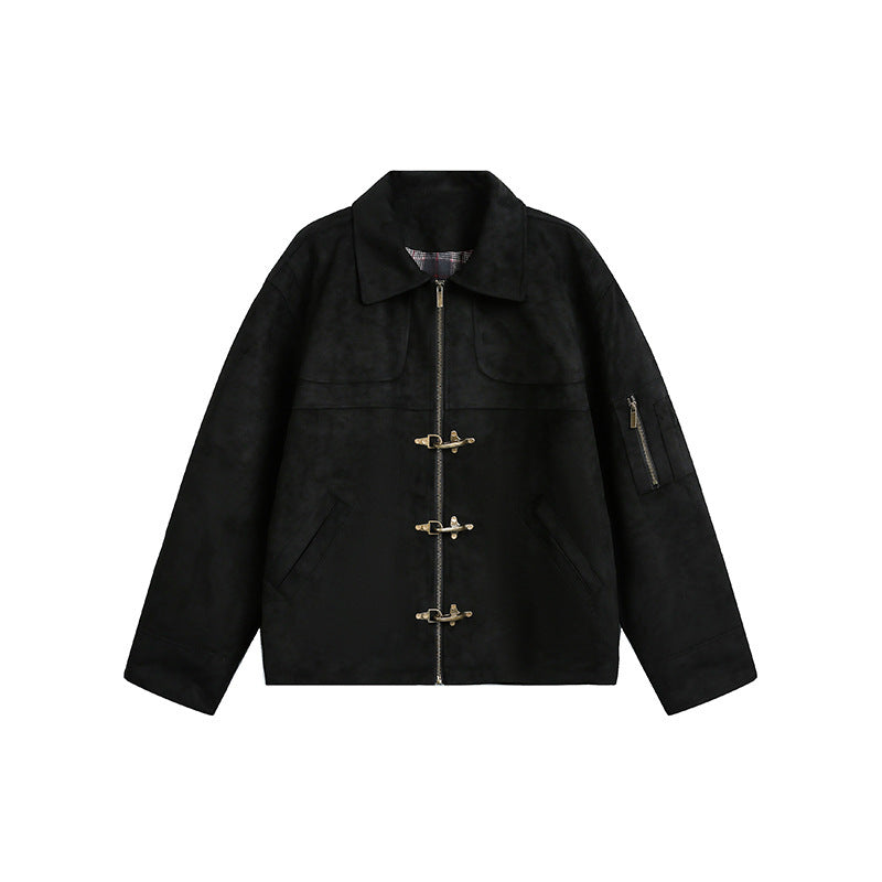 Men's short jacket in boxy format made of suede look with toggle closures and zipper Mune Fashion