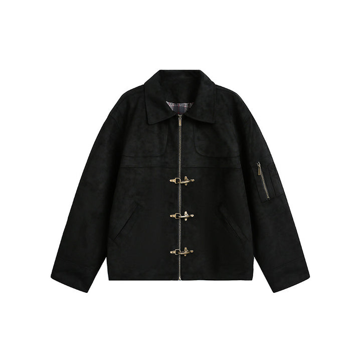 Men's short jacket in boxy format made of suede look with toggle closures and zipper Mune Fashion