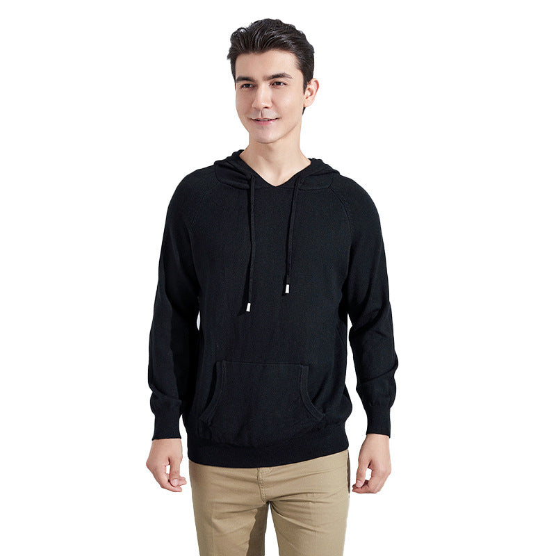 Men's Lightweight Hooded Fine Knit Sweater with Kangaroo Pocket and Raglan Sleeves Mune Fashion