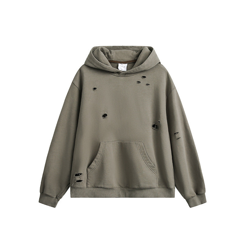 Unisex Oversize Hoodie with Distressed Details, Kangaroo Pocket and Ribbed Cuffs Mune Fashion
