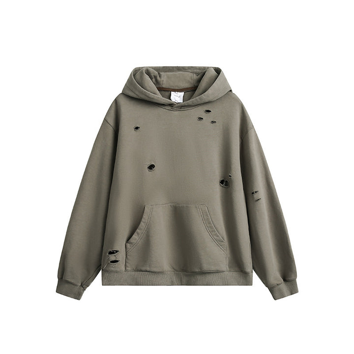 Unisex Oversize Hoodie with Distressed Details, Kangaroo Pocket and Ribbed Cuffs Mune Fashion