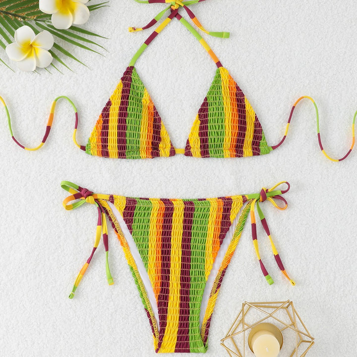 Women's triangle bikini set with floral pattern and high-quality tie bands Mune Fashion