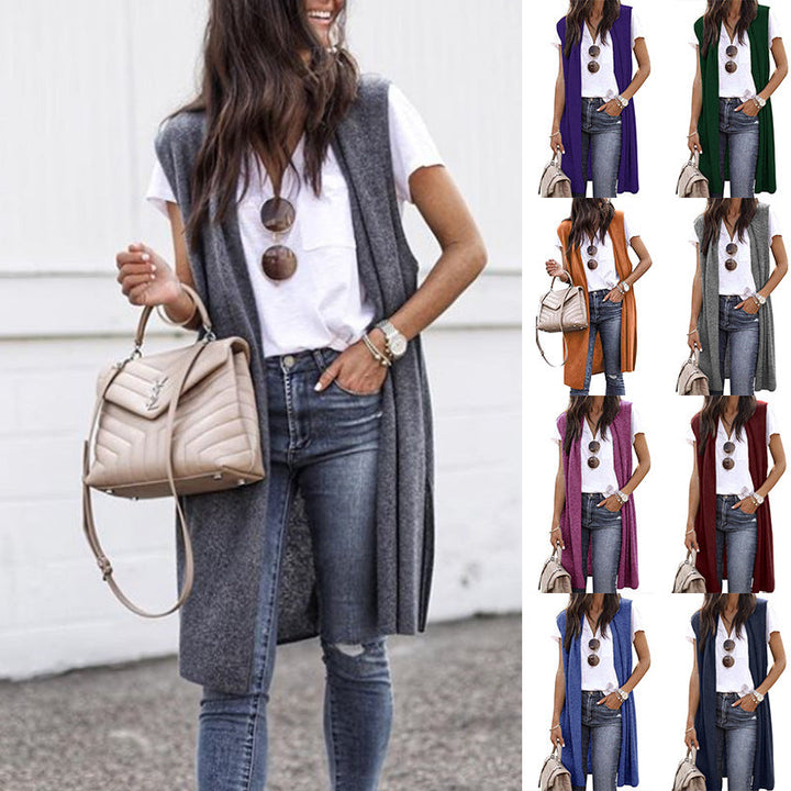 Women’s knit vest in a casual oversized design with open fronts and short sleeve length Mune Fashion