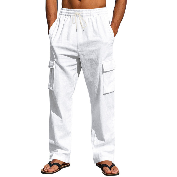 Men's light cargo pants in resort look with elastic drawstring, multiple pockets and straight leg Mune Fashion