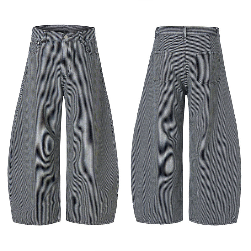 Men's Floor-Length Oversized Pants with Extremely Wide Legs and Fine Pinstripe Design Mune Fashion