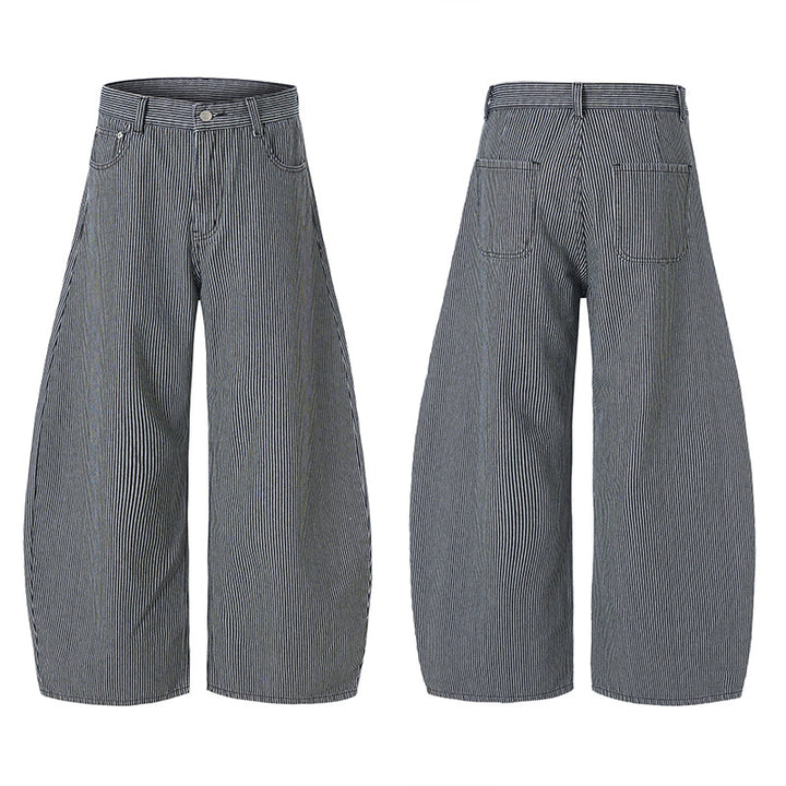 Men's Floor-Length Oversized Pants with Extremely Wide Legs and Fine Pinstripe Design Mune Fashion