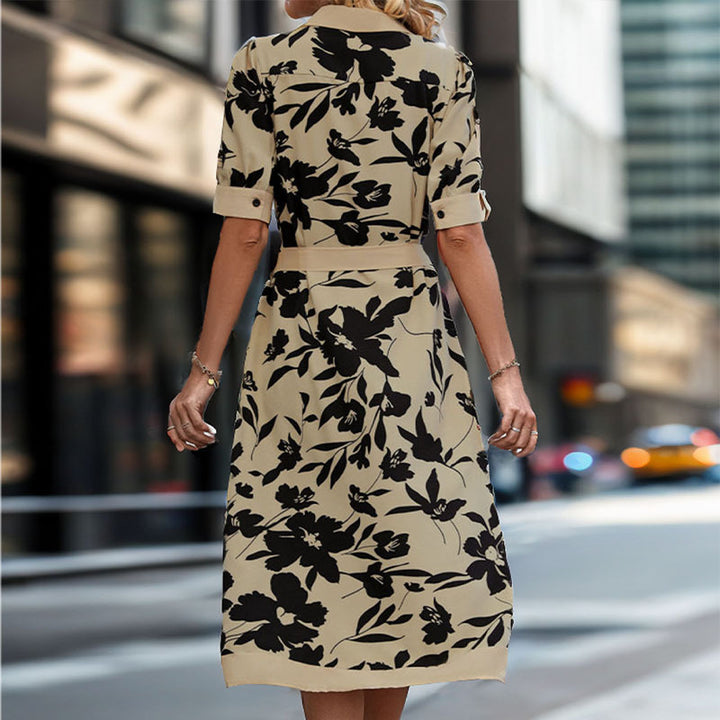 Women's Tailored Blouse Dress with Waist Belt, Front Button Placket and Front Slit Mune Fashion