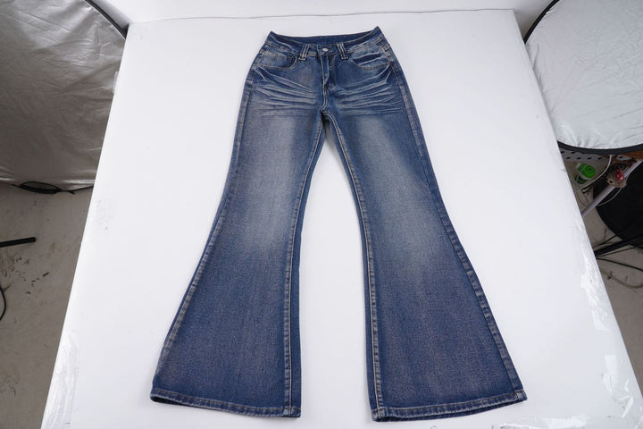Women's High-Waisted Flared Jeans with Used Wash and Five-Pocket Mune Fashion