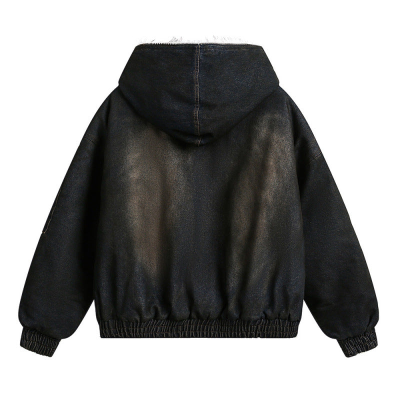 Men's Padded Bomber Jacket with Teddy Lining, Hood and Used Finish Mune Fashion