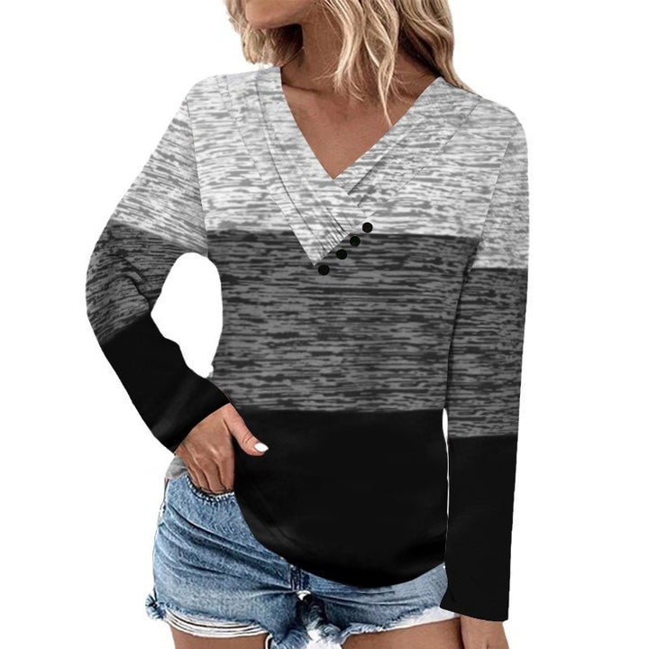 Women's Ribbed V-Neck Sweater with Gradient, Decorative Buttons and Relaxed Fit Mune Fashion