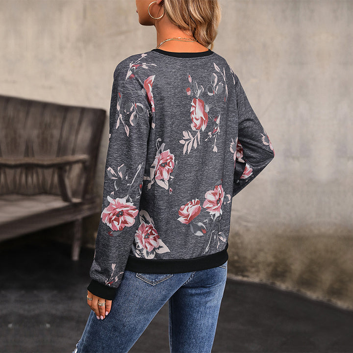 Women's Casual Raglan Sweatshirt with Floral Print and Ribbed Cuffs Mune Fashion