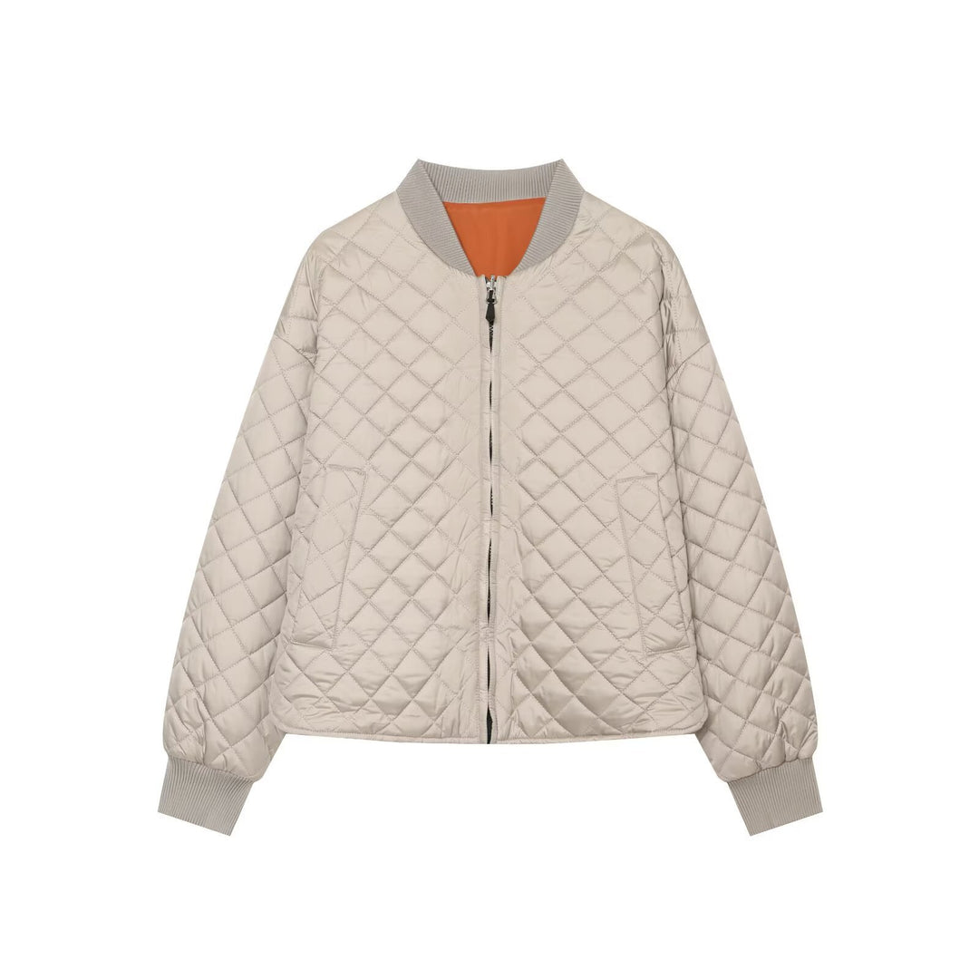 Women's Lightweight Quilted Bomber Jacket in Cropped Boxy Cut with Diamond Quilting Mune Fashion