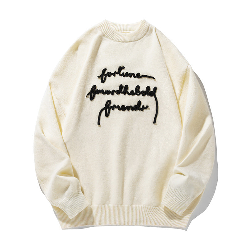 Unisex Finer Oversize Knit Sweater with 3D Script Embroidery Mune Fashion