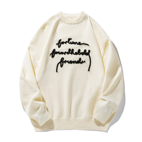 Unisex Finer Oversize Knit Sweater with 3D Script Embroidery Mune Fashion