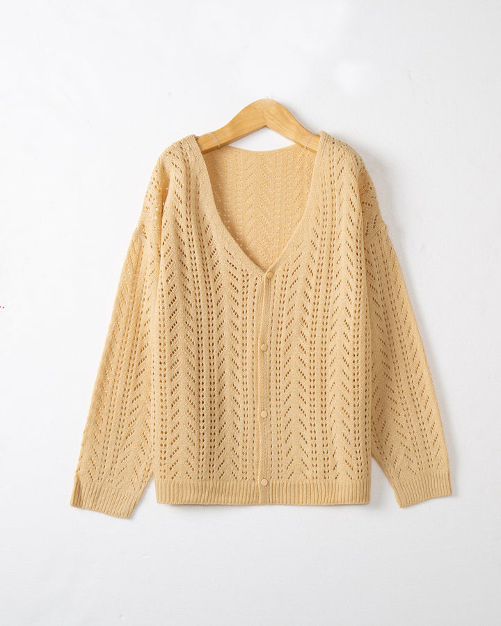 Women's Lightweight Lace Knit Cardigan with Deep V-Neck and Button Placket Mune Fashion