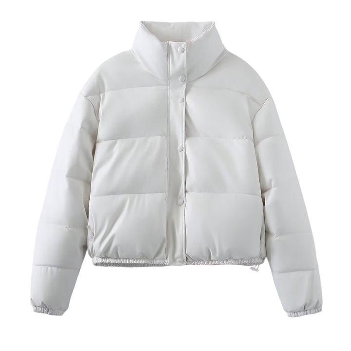 Women short-cut quilted jacket with high stand-up collar, snap button closure and elastic hem Mune Fashion