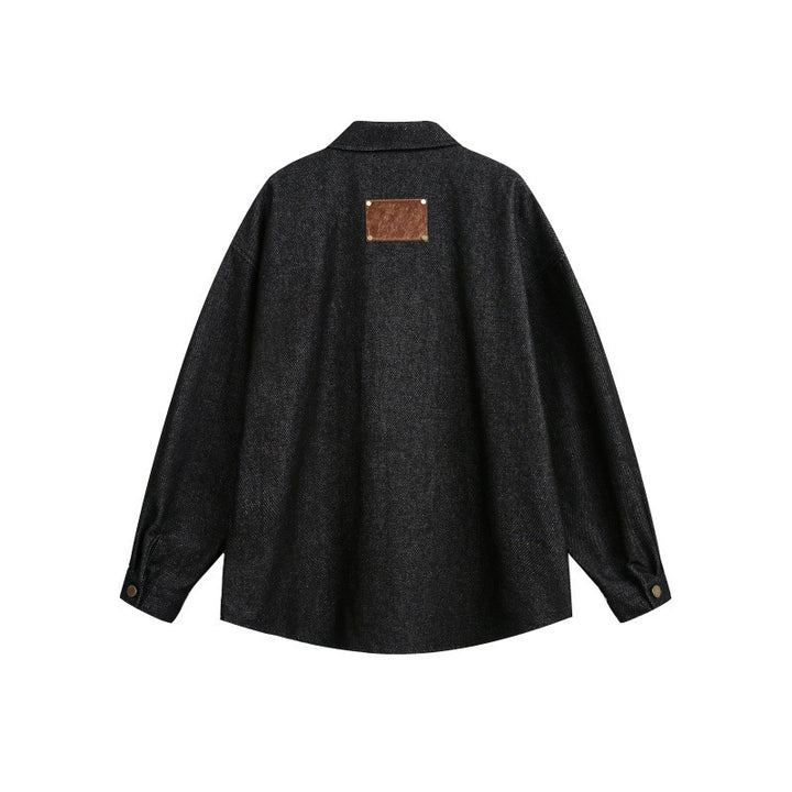 Unisex Oversize Work Shirt made of Tweed Wool Blend with Chest Pocket and Metal Button Placket Mune Fashion