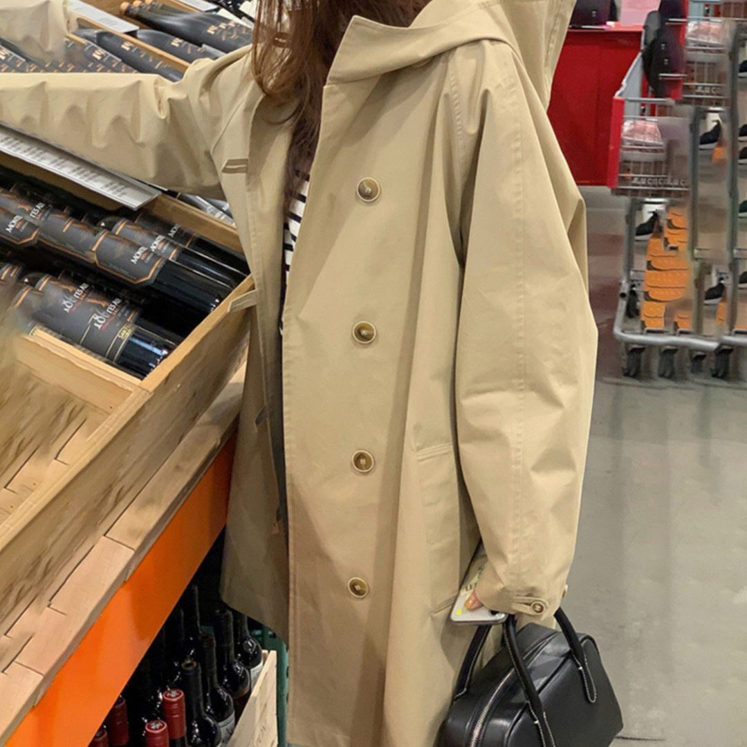 Ladies Hooded Coat in A-Line Cut with Back Pleat and Water-Repellent Surface Mune Fashion