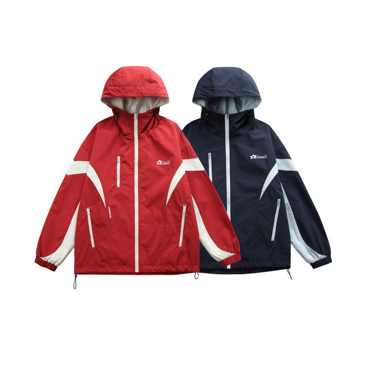 Unisex Technical Hooded Windbreaker Jacket in Boxy Cut with Contrasting Panels and Water-Repellent Zippers Mune Fashion
