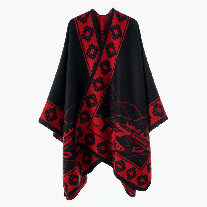 Women’s Throw Cape made of Jacquard knit with graphic ornament pattern Mune Fashion