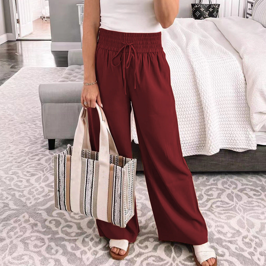 Women Palazzo Pants made of flowing viscose blend with high smocked waistband and drawstring Mune Fashion