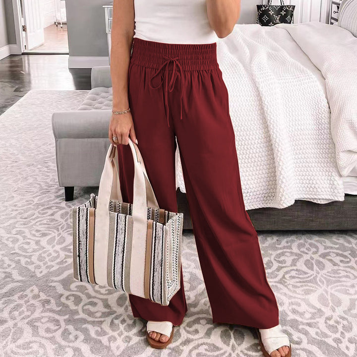 Women Palazzo Pants made of flowing viscose blend with high smocked waistband and drawstring Mune Fashion