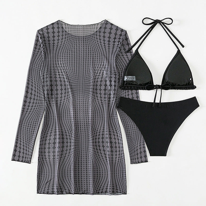 Women's Bikini Set with Transparent Cover-Up and Fashionable Pattern Mune Fashion