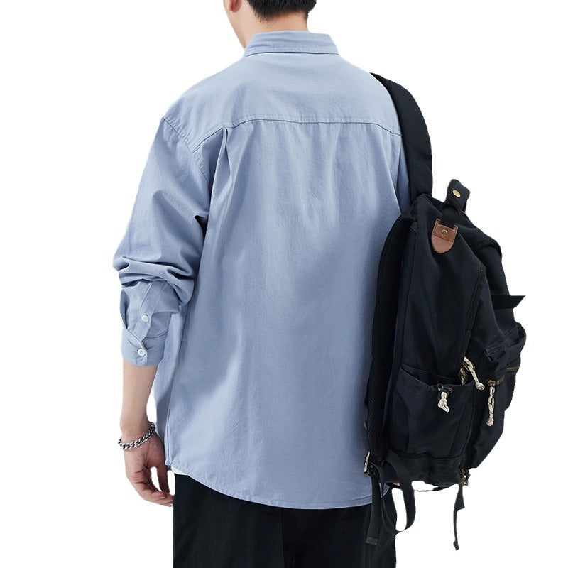 Men's Classic Cotton Oxford Shirt with Patch Pocket and Slightly Rounded Hem Mune Fashion
