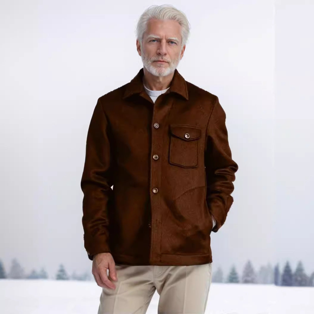 Men's shirt jacket made of wool blend with patch chest pocket and classic shirt collar Mune Fashion