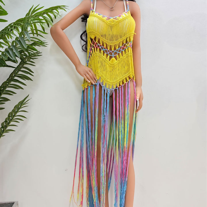 Ladies airy crochet top with colorful fringes Mune Fashion