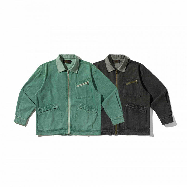 Unisex Boxy Overshirt Jacket made of washed denim with front zipper and multiple pockets Mune Fashion
