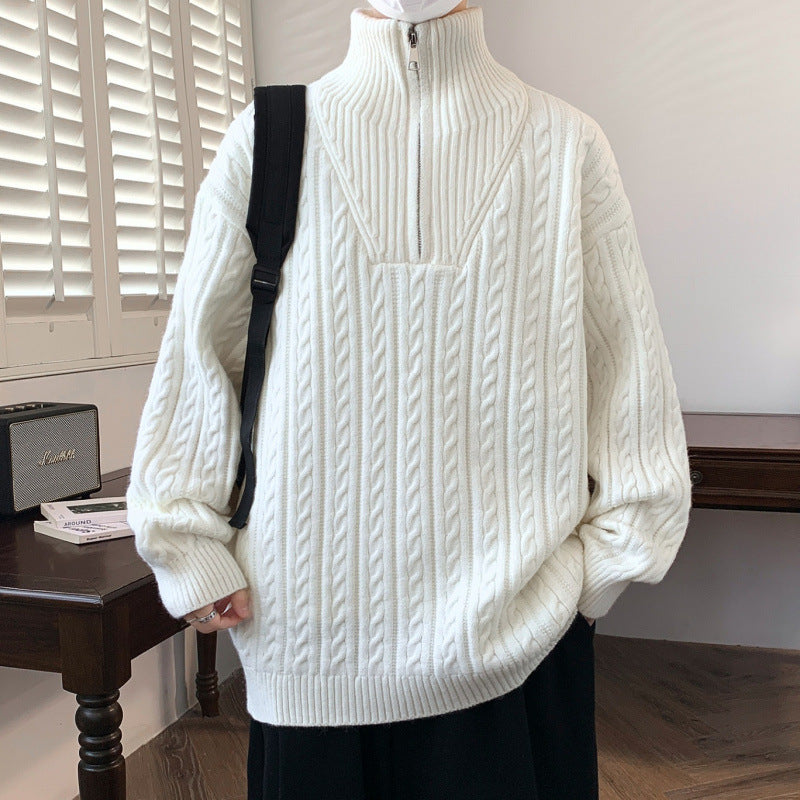 Women chunky knit sweater with stand-up collar Mune Fashion