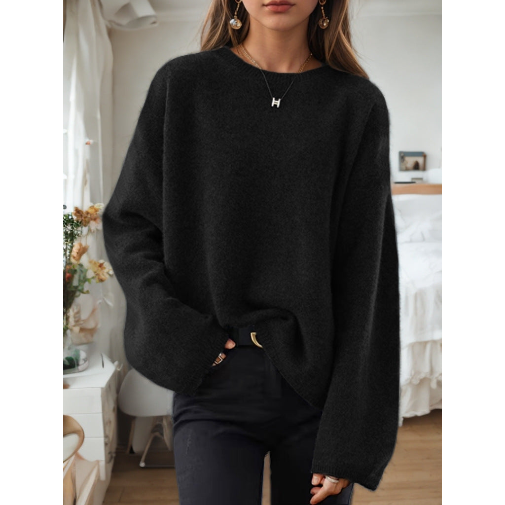 Women's casual oversized knitted pullover with round neckline and dropped shoulder Mune Fashion