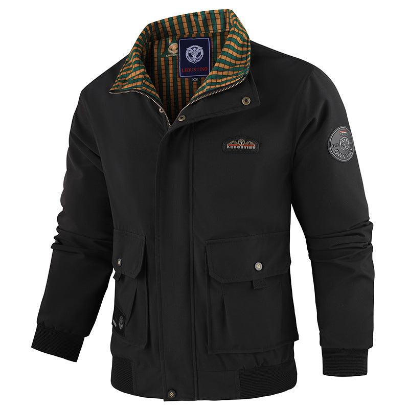 Men's nan windproof field bomber jacket with quilted inner collar padding, concealed zip front, and multifunctional flap pockets Mune Fashion