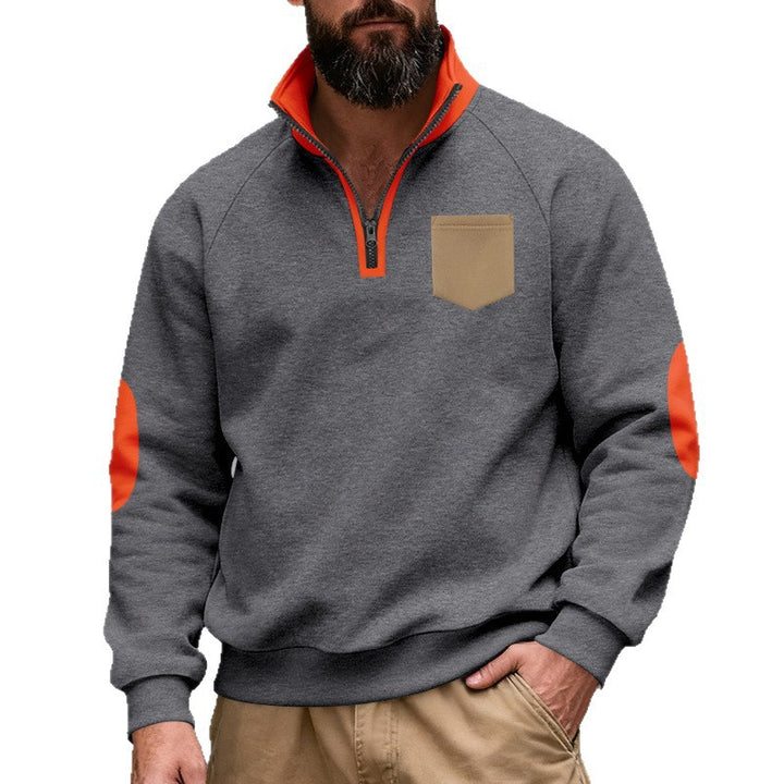 Men's Nan Quarterzip Sweatshirt with Stand-Up Collar, Contrasting Zipper, Elbow Patches, and Chest Pocket Mune Fashion