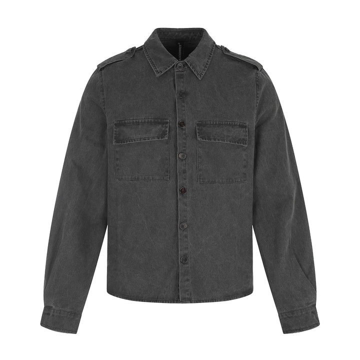 Men's shirt jacket made of washed denim with flap pockets and epaulettes Mune Fashion