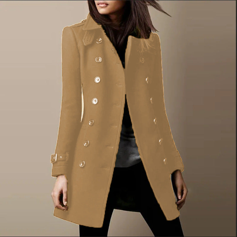 Women's tailored double-breasted wool coat with belt cuffs Mune Fashion