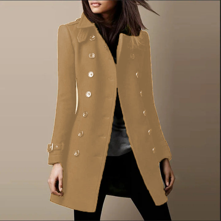 Women's tailored double-breasted wool coat with belt cuffs Mune Fashion