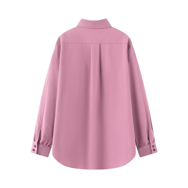 Women Oversize Shirt Blouse with Large Flap Pockets and Extended Hem Mune Fashion