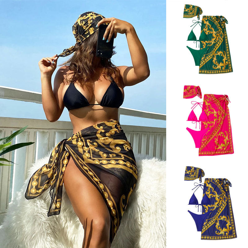 Women's bikini set with elegant embellishments and stylish wrap towel Mune Fashion